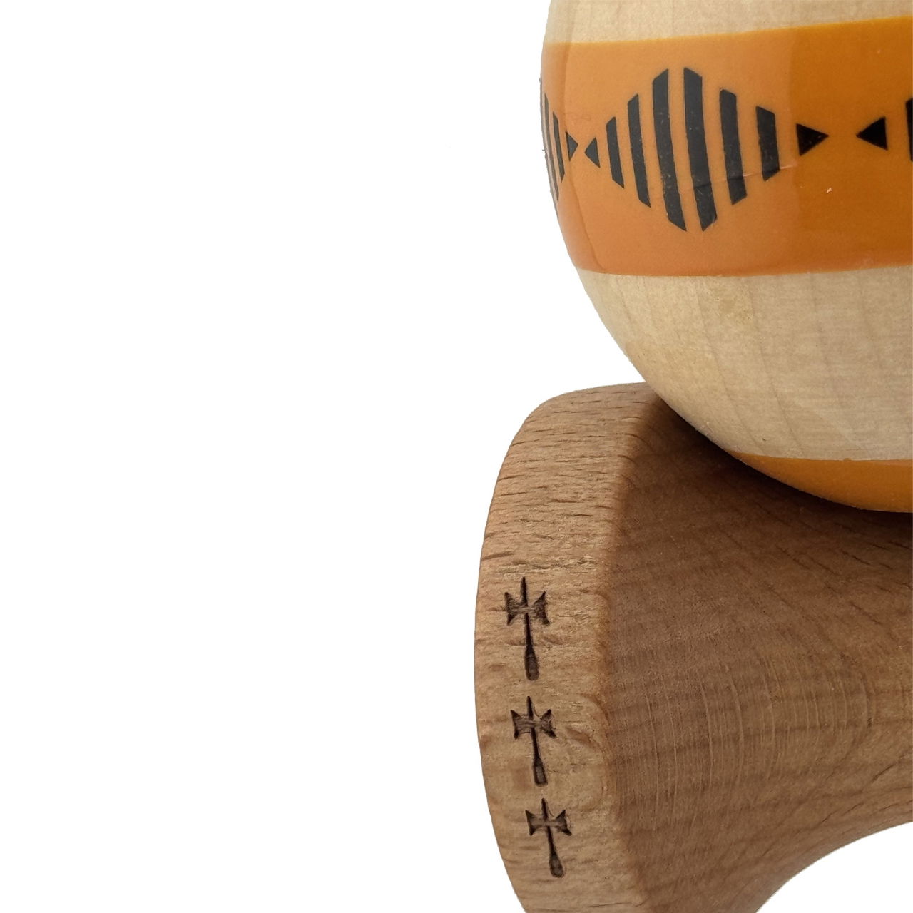 Kendama X FREQUENCY Originala, Profesionala, Flippy, Big Cups V2, Super Sticky cu Cupe Mari, Rulment Metalic, din lemn 18 cm, Ata 55 cm, Portocaliu/Maro [6]