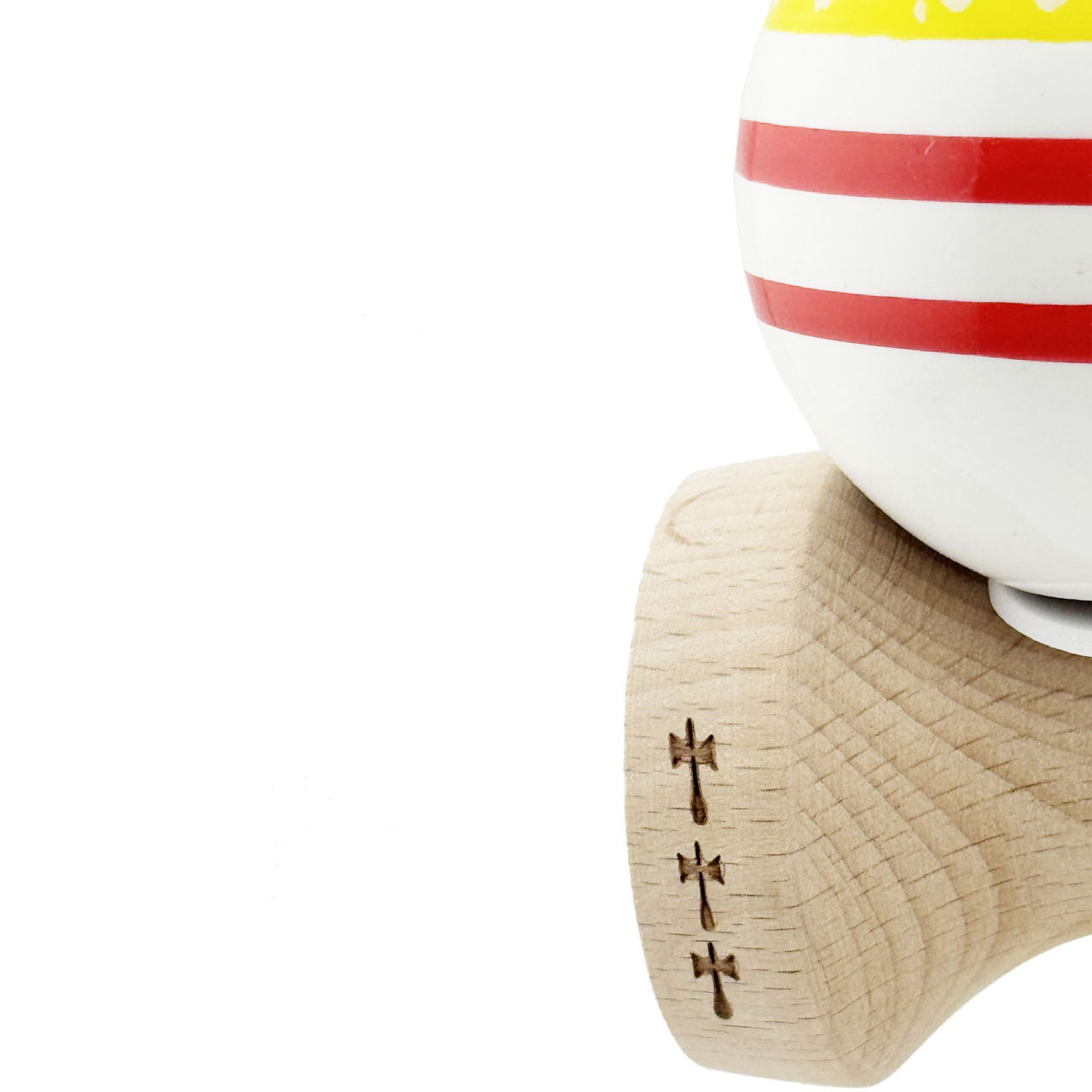 Kendama X Originala CHICANOS, Profesionala, Flippy, Cupe Mari KING SIZE V3, Super Sticky, Gaura in Baza, Rulment Metalic, din lemn 18 cm, Ata 62/65 cm, Galben/Alb [7]