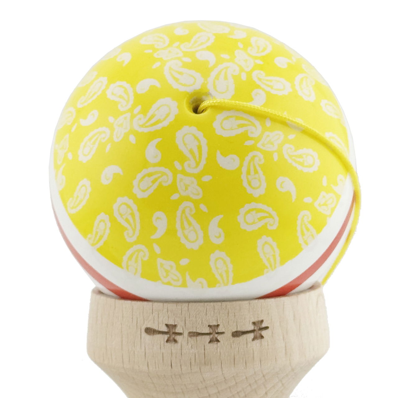 Kendama X Originala CHICANOS, Profesionala, Flippy, Cupe Mari KING SIZE V3, Super Sticky, Gaura in Baza, Rulment Metalic, din lemn 18 cm, Ata 62/65 cm, Galben/Alb [9]