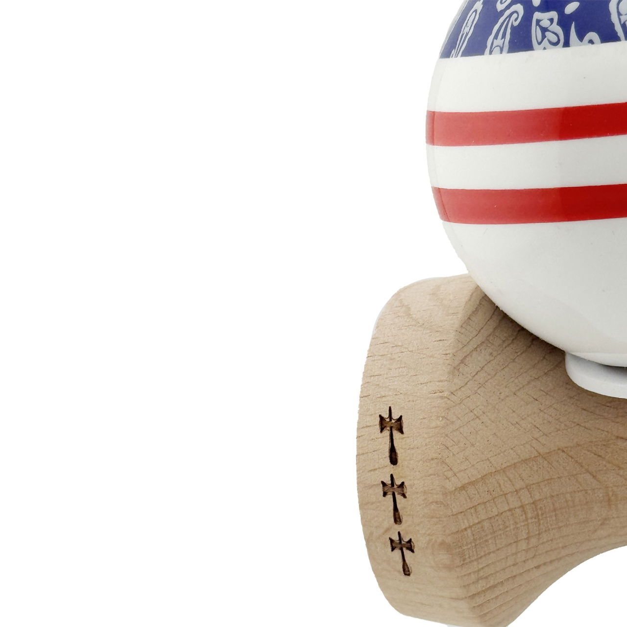 Kendama X Originala CHICANOS, Profesionala, Flippy, Cupe Mari KING SIZE V3, Super Sticky, Gaura in Baza, Rulment Metalic, din lemn 18 cm, Ata 62/65 cm, Mov/Alb [7]