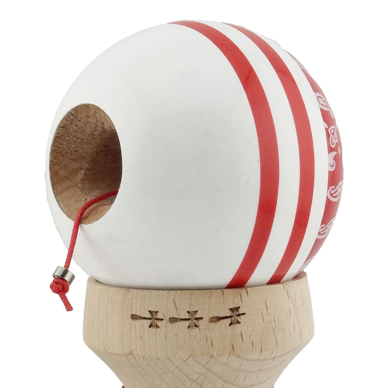 Kendama X Originala CHICANOS, Profesionala, Flippy, Cupe Mari KING SIZE V3, Super Sticky, Gaura in Baza, Rulment Metalic, din lemn 18 cm, Ata 62/65 cm, Rosu/Alb [6]