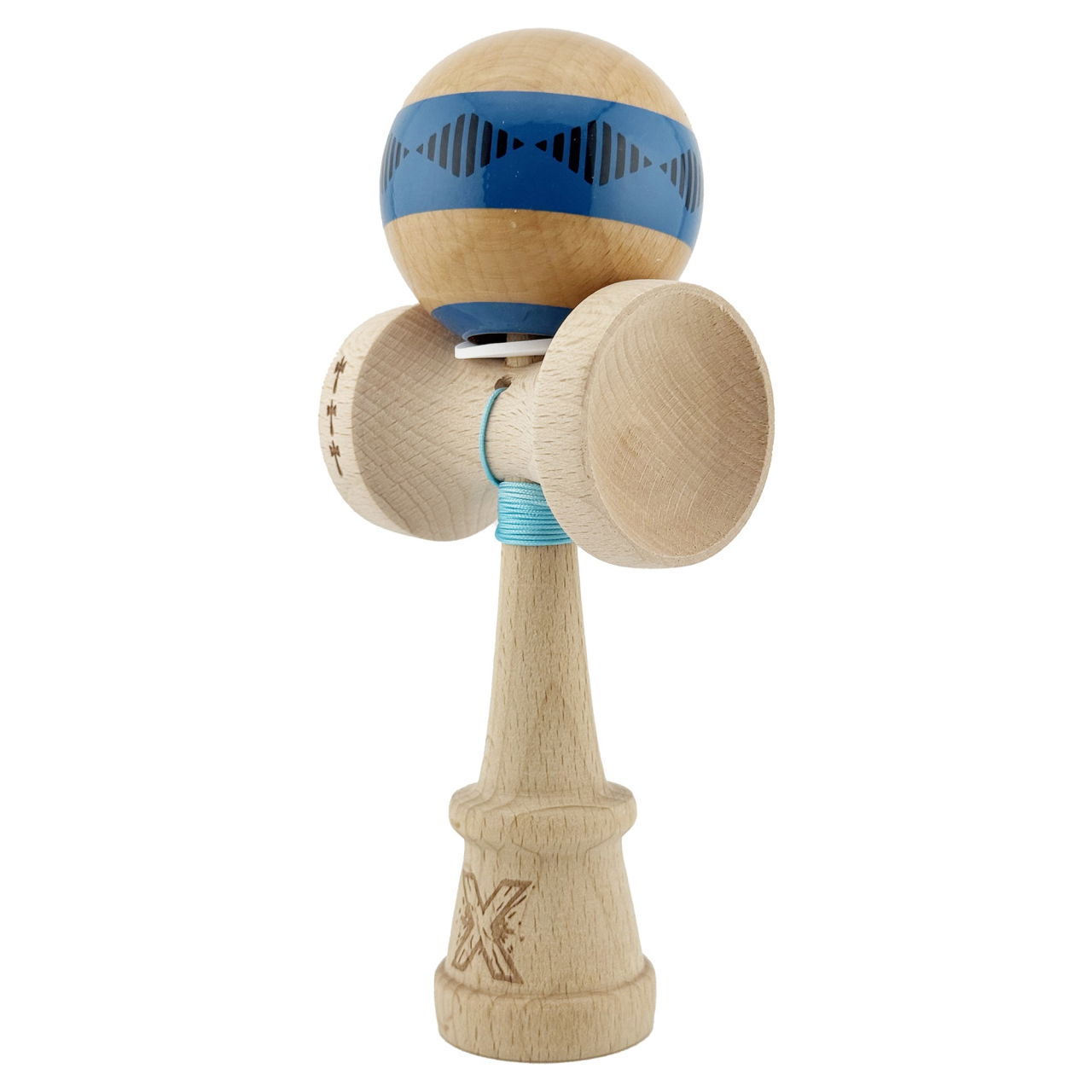 Kendama X Originala FREQUENCY, Profesionala, Flippy, Cupe Mari KING SIZE V3, Super Sticky, Gaura in Baza, Rulment Metalic, din lemn 18 cm, Ata 62/65 cm, Albastru/Maro [3]