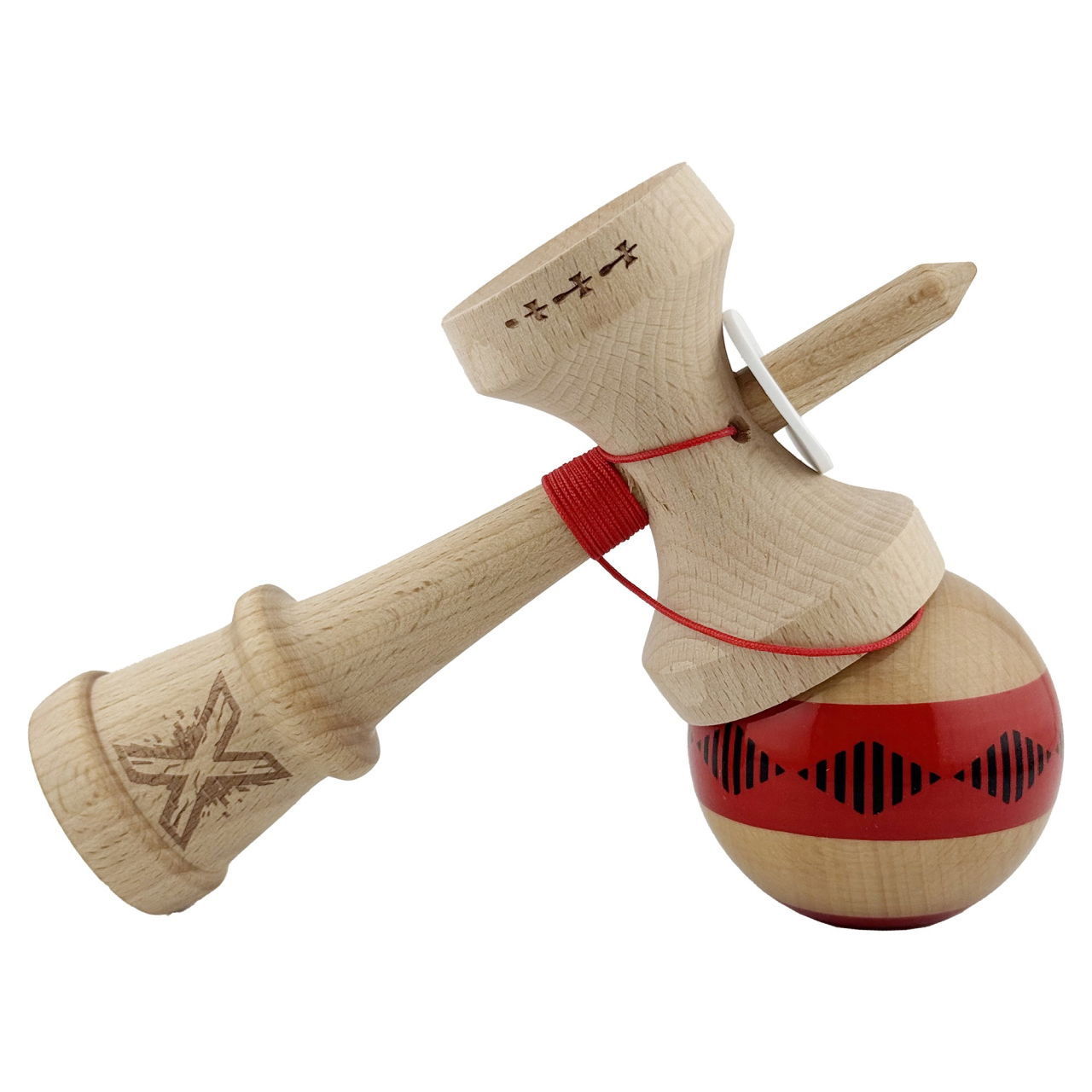 Kendama X Originala FREQUENCY, Profesionala, Flippy, Cupe Mari KING SIZE V3, Super Sticky, Gaura in Baza, Rulment Metalic, din lemn 18 cm, Ata 62/65 cm, Rosu/Maro [5]