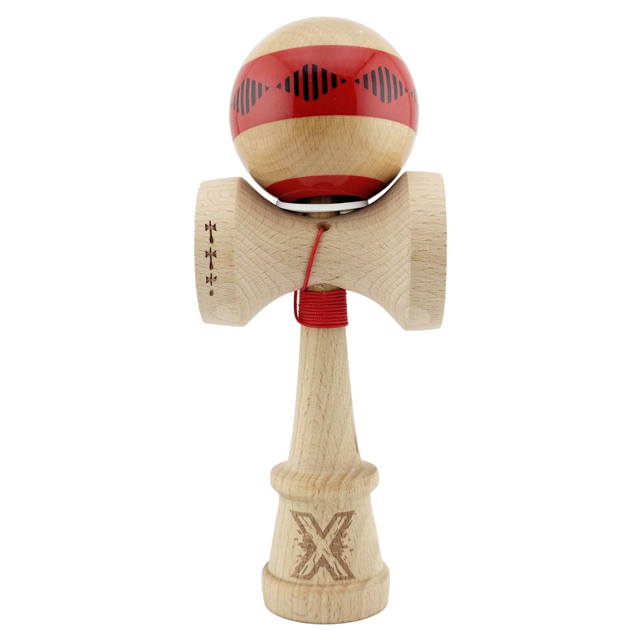 Kendama X Originala FREQUENCY, Profesionala, Flippy, Cupe Mari KING SIZE V3, Super Sticky, Gaura in Baza, Rulment Metalic, din lemn 18 cm, Ata 62/65 cm, Rosu/Maro [2]