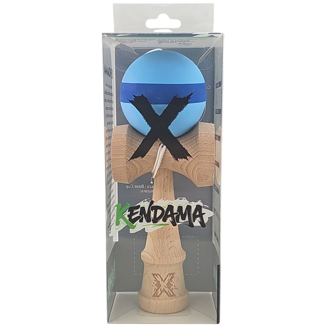 Kendama X Originala, Profesionala, Flippy, 18 cm din Lemn, Model cu Dunga, Bleu/Albastru [4]