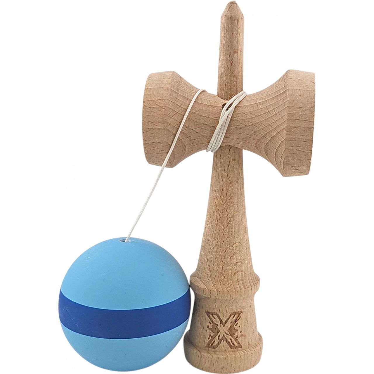 Kendama X Originala, Profesionala, Flippy, 18 cm din Lemn, Model cu Dunga, Bleu/Albastru [3]