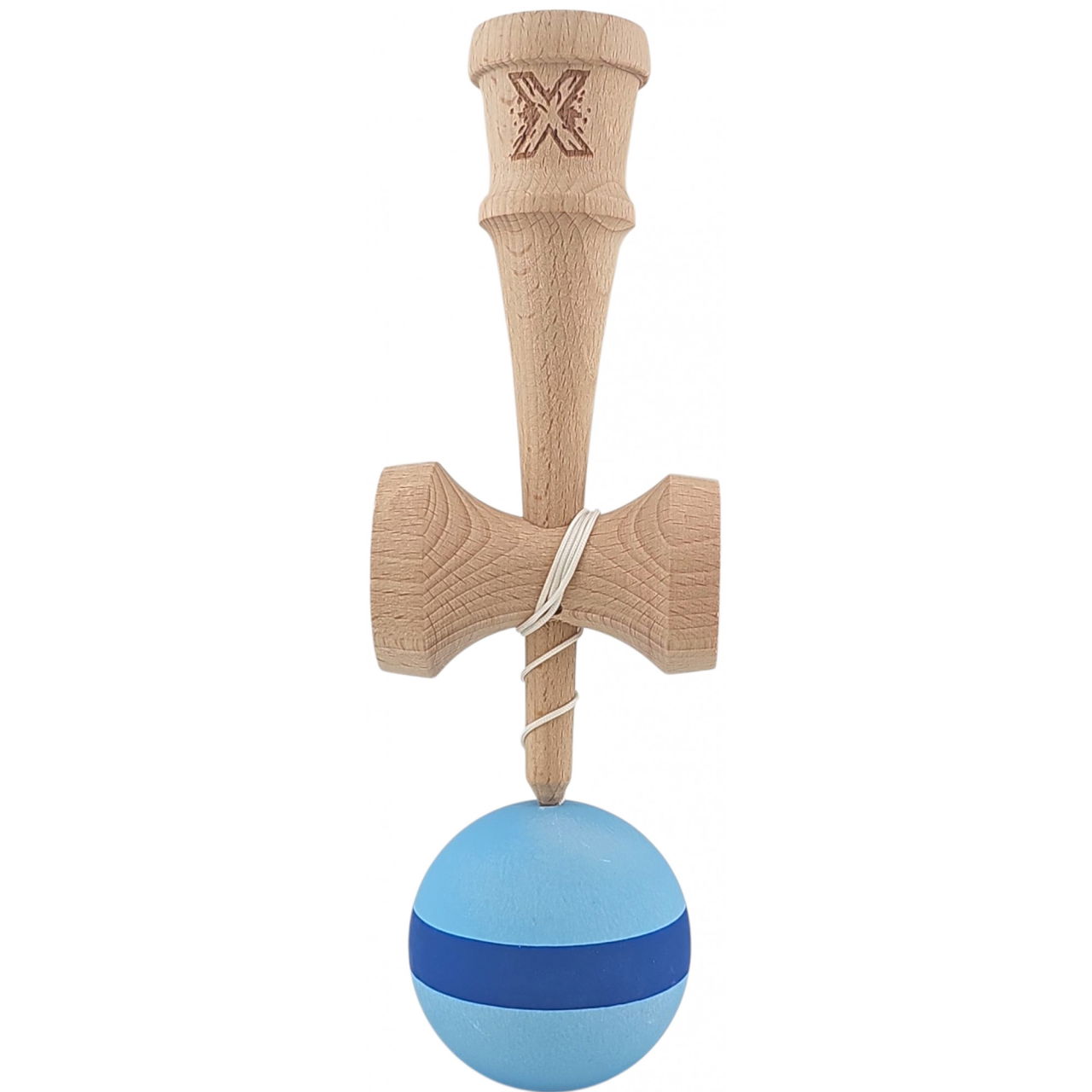 Kendama X Originala, Profesionala, Flippy, 18 cm din Lemn, Model cu Dunga, Bleu/Albastru [2]