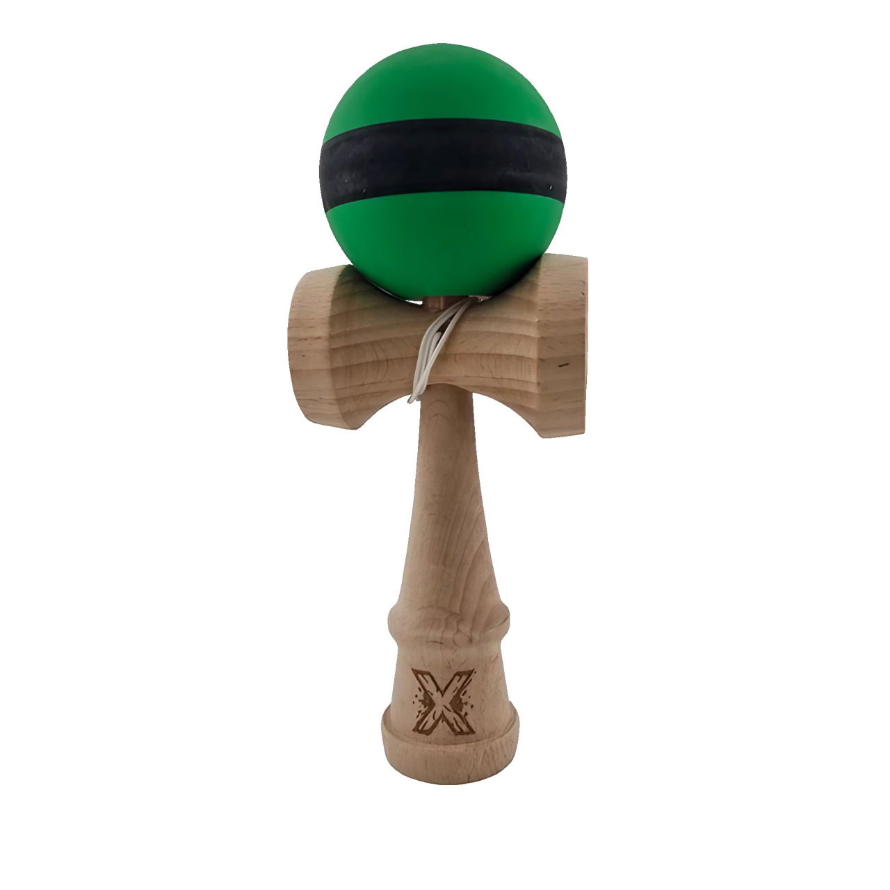 Kendama X Originala, Profesionala, Flippy, 18 cm, din Lemn, Rubber Grip, Negru/Verde [1]