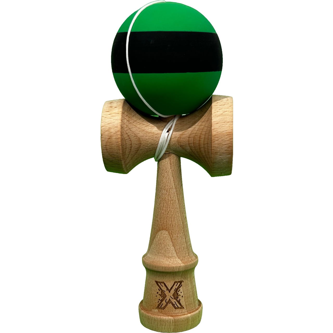 Kendama X Originala, Profesionala, Flippy, 18 cm, din Lemn, Rubber Grip, Negru/Verde [2]