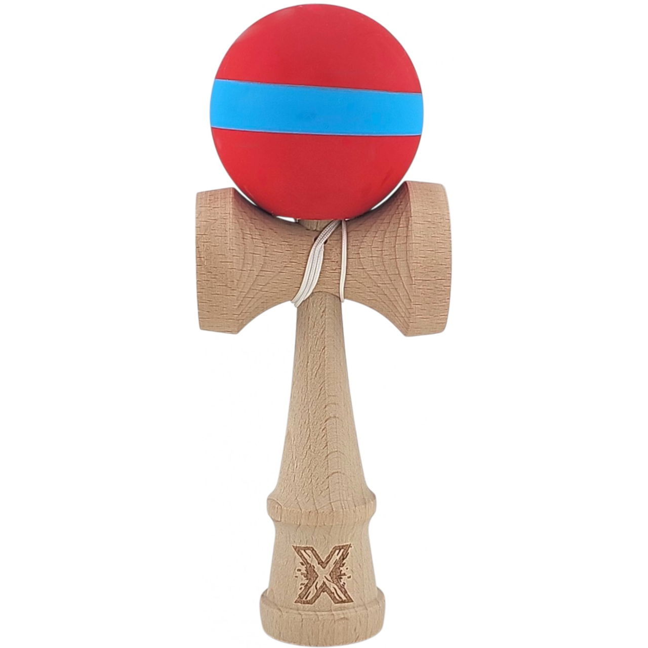 Kendama X Originala, Profesionala, Flippy, 18 cm, din Lemn, Rubber Grip, Rosu/Albastru [1]