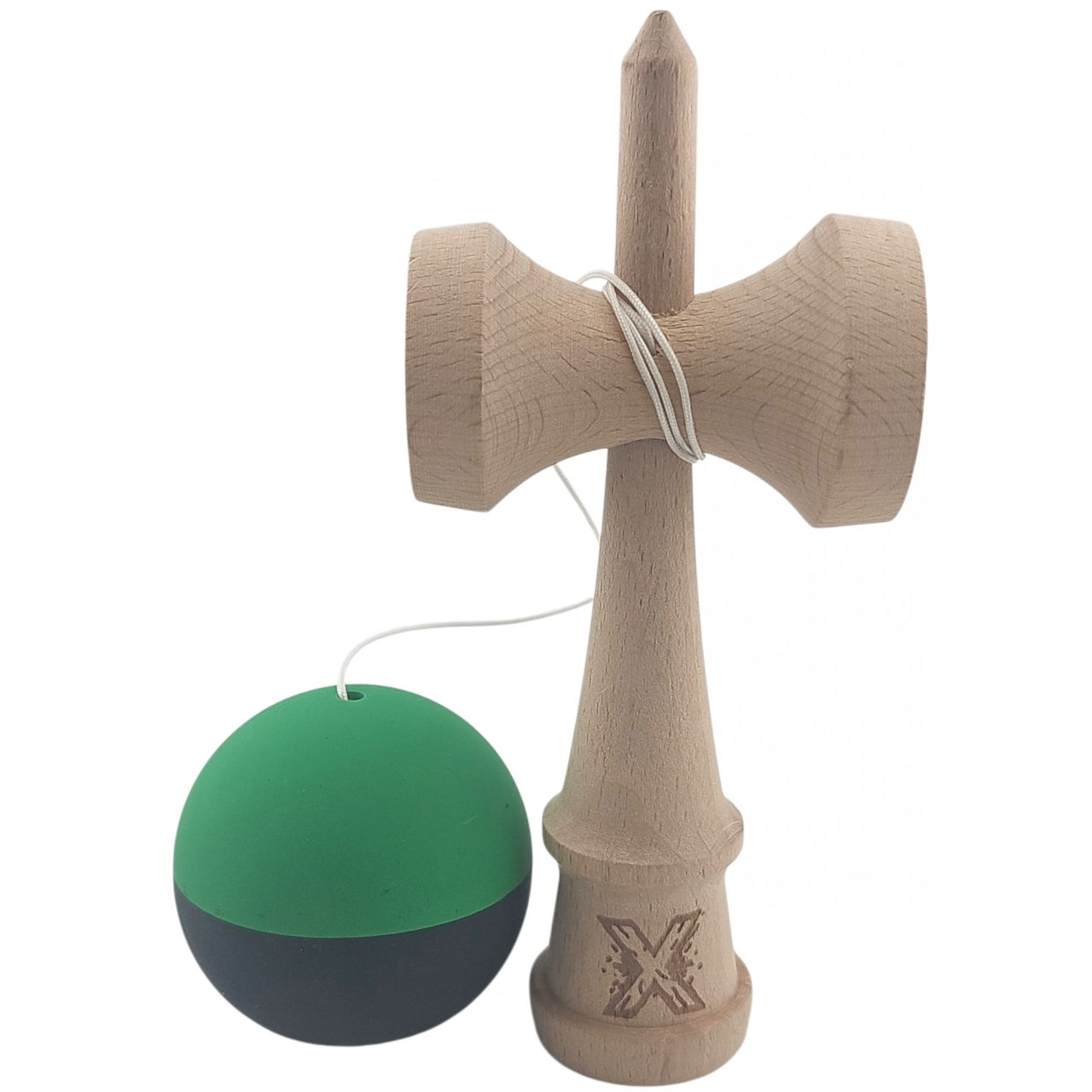 Kendama X Originala, Profesionala, Flippy, 18 cm, din Lemn, Verde/Negru [3]
