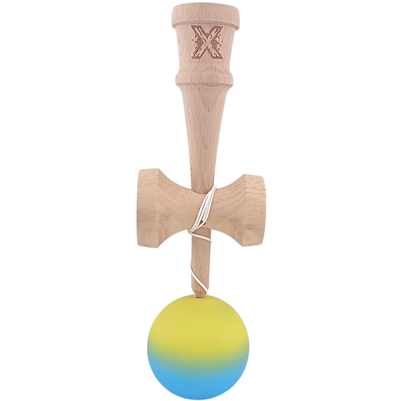 Kendama X Originala, Profesionala, Flippy, 18 cm, Profesionala, +9 Ani, din Lemn, Gradient Galben/Albastru [2]