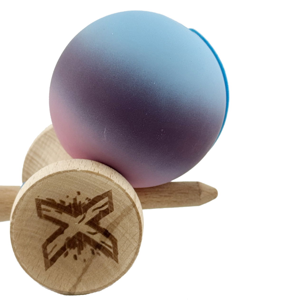 Kendama X Originala, Profesionala, Flippy, Big Cups V2, Rubber Grip cu Cupe Mari, Rulment Metalic cu Ata 55 cm, Gradient Albastru/Mov/Roz [7]