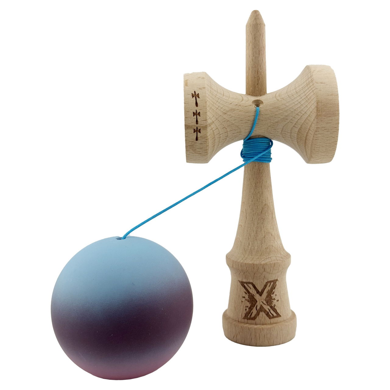 Kendama X Originala, Profesionala, Flippy, Big Cups V2, Rubber Grip cu Cupe Mari, Rulment Metalic cu Ata 55 cm, Gradient Albastru/Mov/Roz [3]