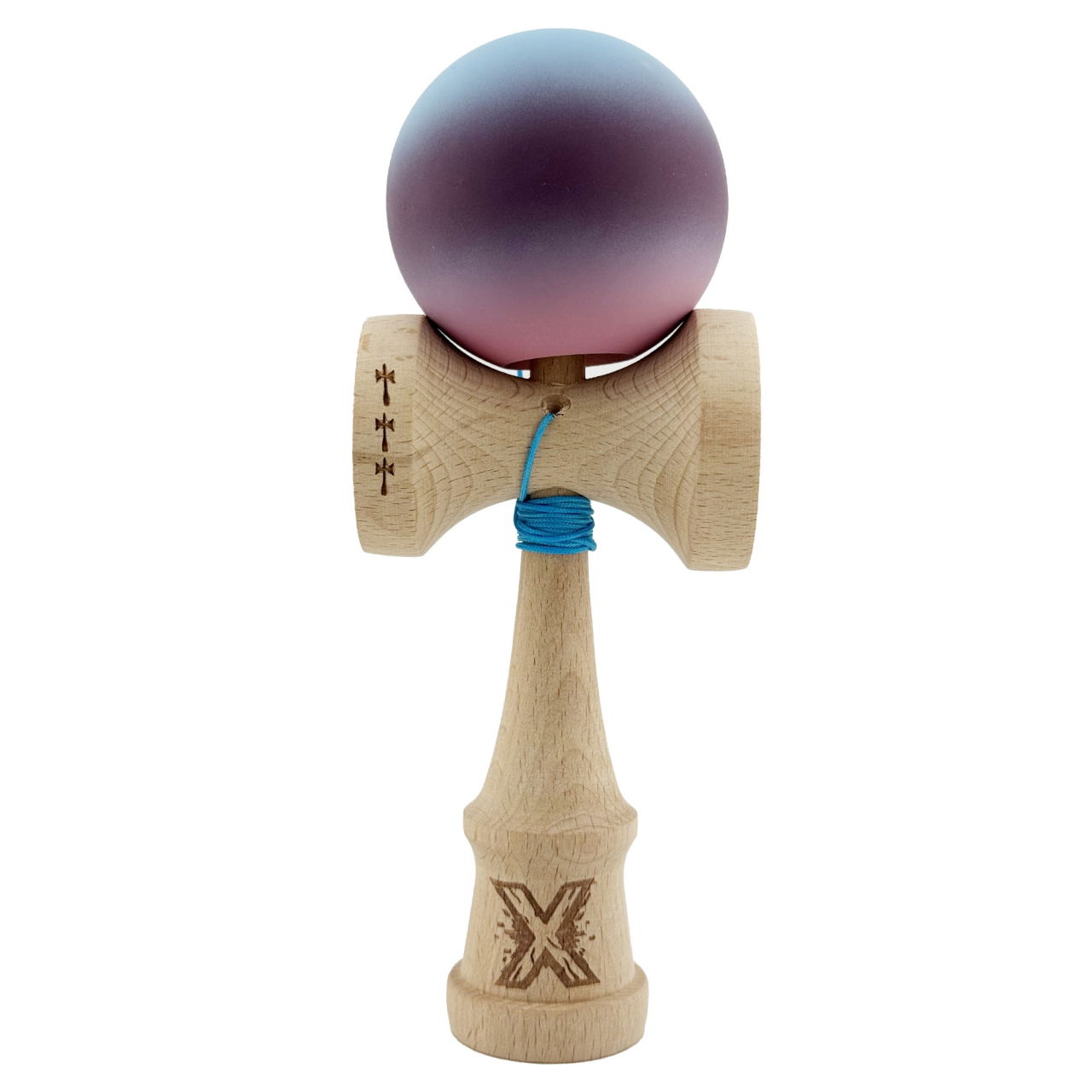 Kendama X Originala, Profesionala, Flippy, Big Cups V2, Rubber Grip cu Cupe Mari, Rulment Metalic cu Ata 55 cm, Gradient Albastru/Mov/Roz [1]