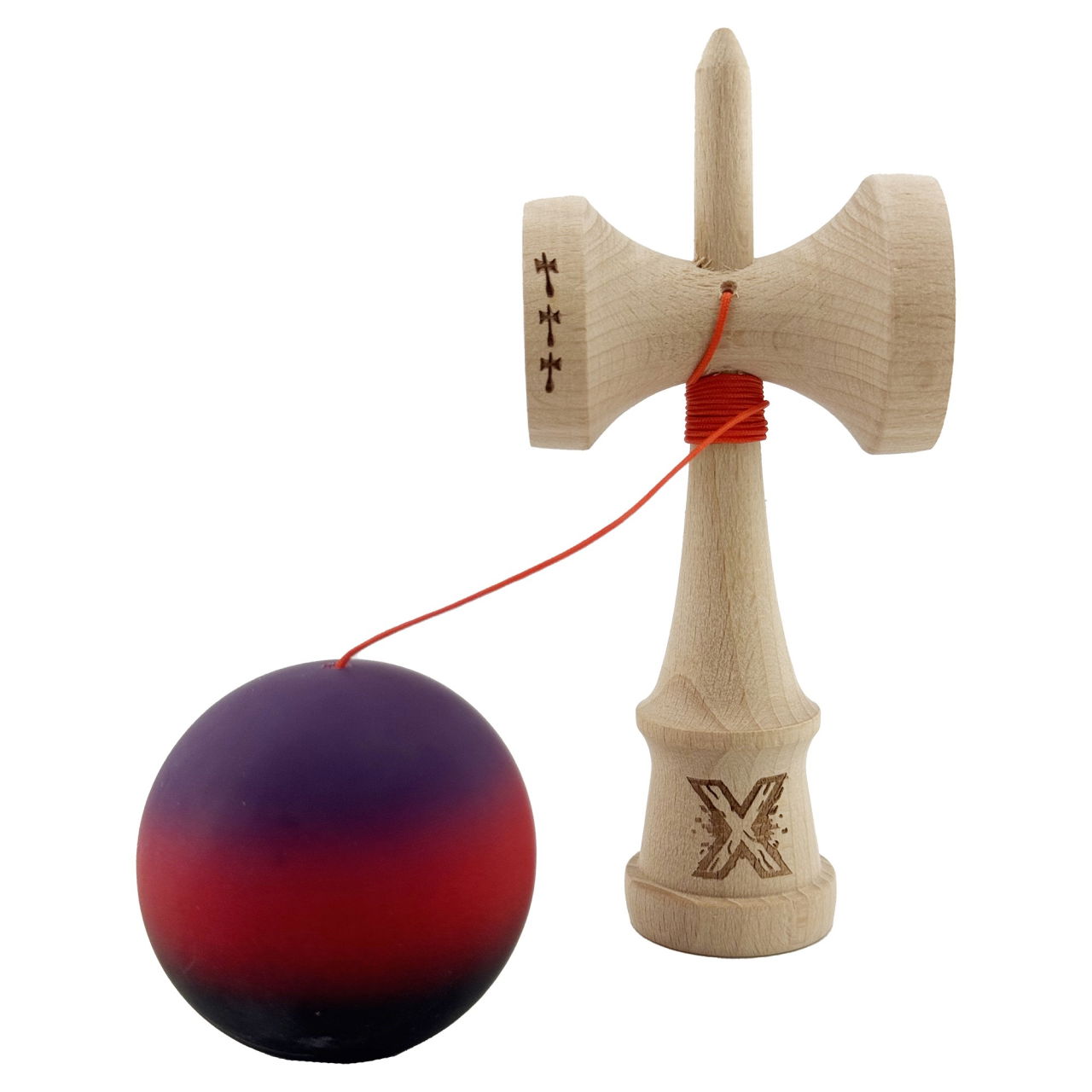 Kendama X Originala, Profesionala, Flippy, Big Cups V2, Rubber Grip cu Cupe Mari, Rulment Metalic cu Ata 55 cm, Mov/Rosu/Negru [3]