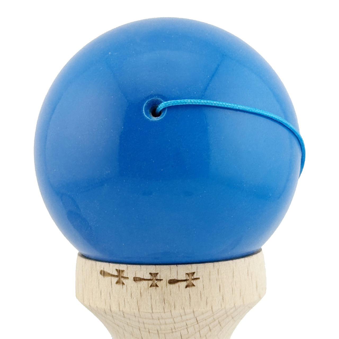 Kendama X Originala, Profesionala, Flippy, Big Cups V2, Super Sticky cu Cupe Mari, din lemn 18 cm, Rulment Metalic cu Ata 55 cm, Albastru/Alb [8]