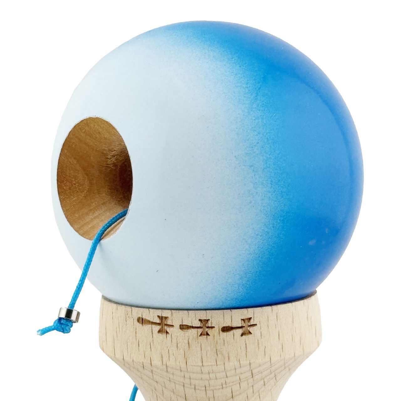Kendama X Originala, Profesionala, Flippy, Big Cups V2, Super Sticky cu Cupe Mari, din lemn 18 cm, Rulment Metalic cu Ata 55 cm, Albastru/Alb [5]