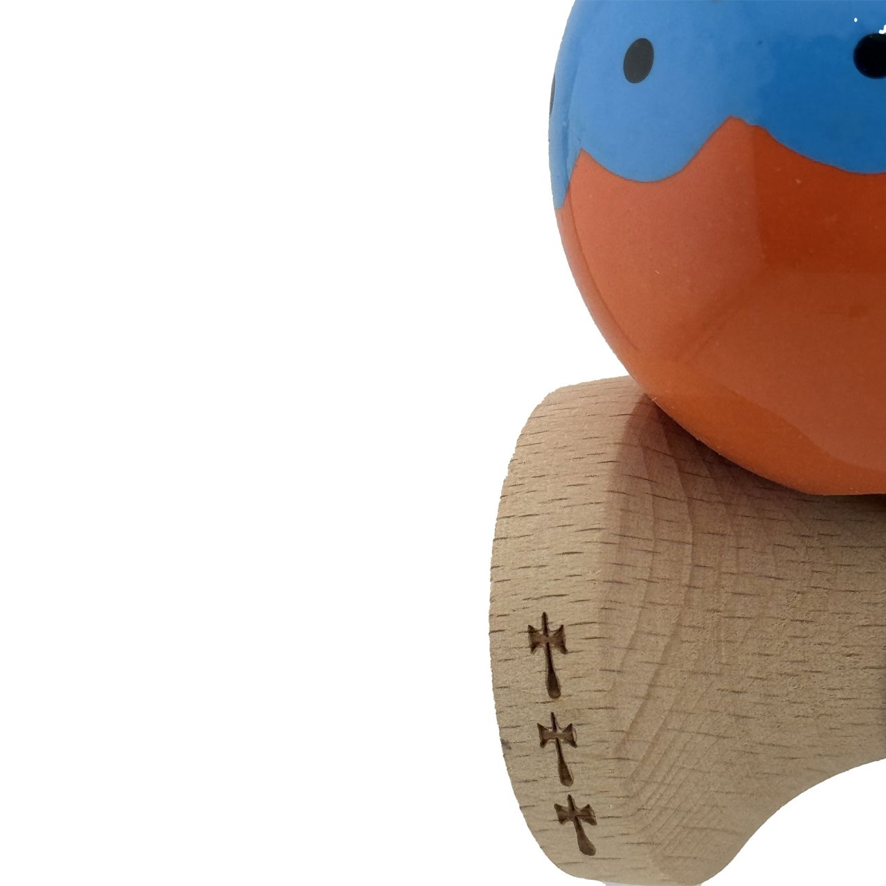 Kendama X Originala, Profesionala, Flippy, Big Cups V2, Super Sticky cu Cupe Mari, din lemn 18 cm, Rulment Metalic cu Ata 55 cm, Albastru/Portocaliu [6]