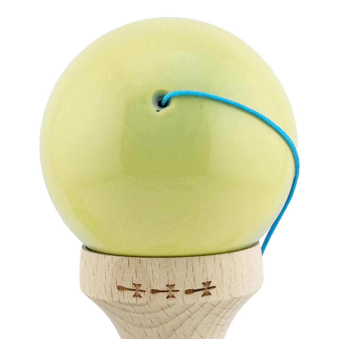 Kendama X Originala, Profesionala, Flippy, Big Cups V2, Super Sticky cu Cupe Mari, din lemn 18 cm, Rulment Metalic cu Ata 55 cm, Galben/Albastru [8]