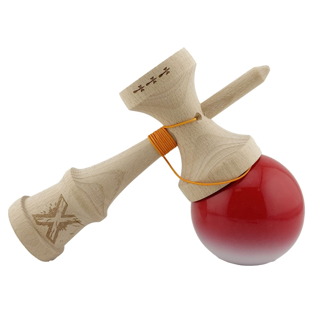Kendama X Originala, Profesionala, Flippy, Big Cups V2, Super Sticky cu Cupe Mari, din lemn 18 cm, Rulment Metalic cu Ata 55 cm, Gradient Rosu/Alb [4]