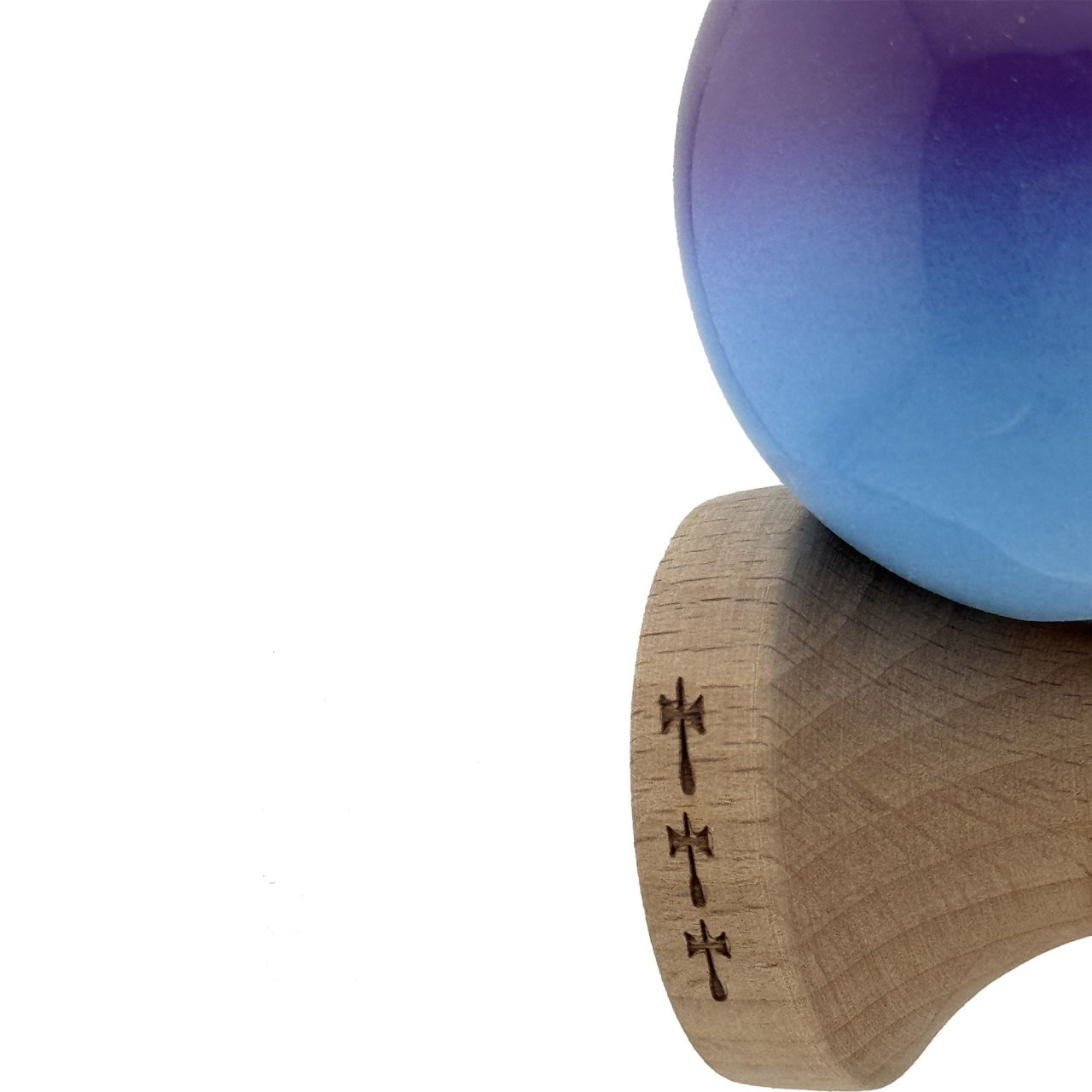Kendama X Originala, Profesionala, Flippy, Big Cups V2, Super Sticky cu Cupe Mari, din lemn 18 cm, Rulment Metalic cu Ata 55 cm, Mov/Albastru [6]