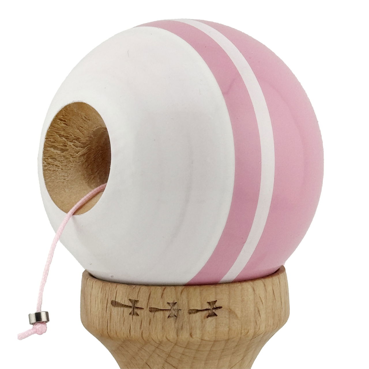 Kendama X Originala, Profesionala, Flippy, Big Cups V2, Super Sticky cu Cupe Mari, din lemn 18 cm, Rulment Metalic cu Ata 55 cm, Roz/Alb [5]