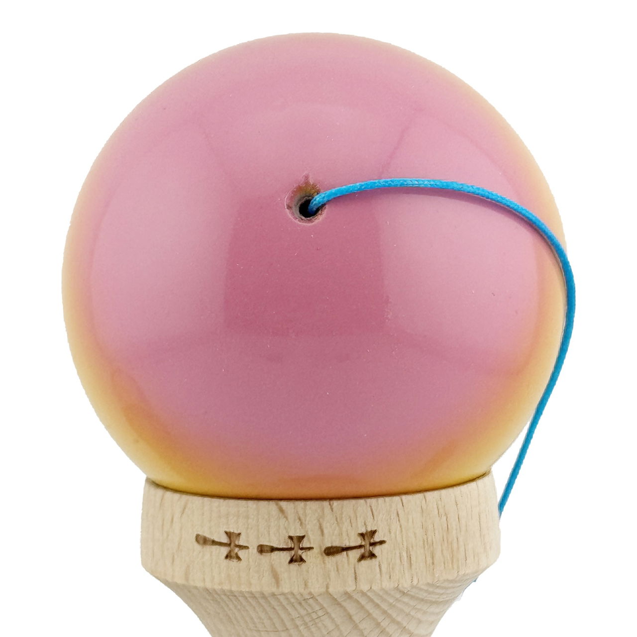 Kendama X Originala, Profesionala, Flippy, Big Cups V2, Super Sticky cu Cupe Mari, din lemn 18 cm, Rulment Metalic cu Ata 55 cm, Roz/Galben/Albastru [8]