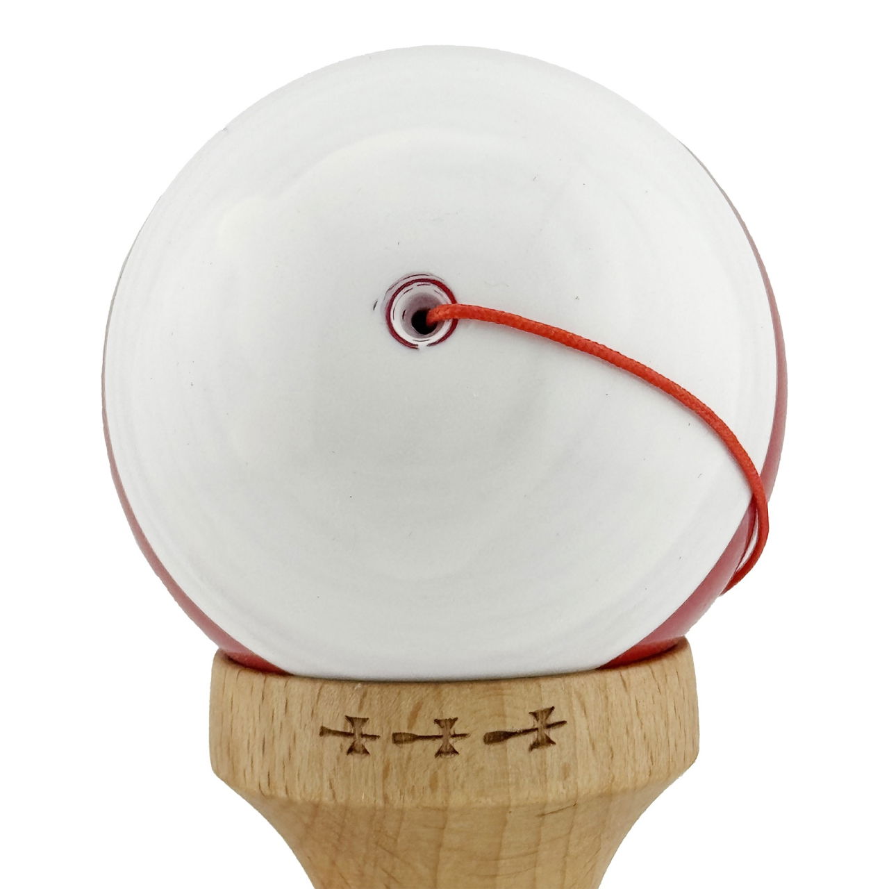 Kendama X Originala, Profesionala, Flippy, Big Cups V2, Super Sticky cu Cupe Mari, Rulment Metalic, din lemn 18 cm, Ata 55 cm, Alb/Rosu [9]