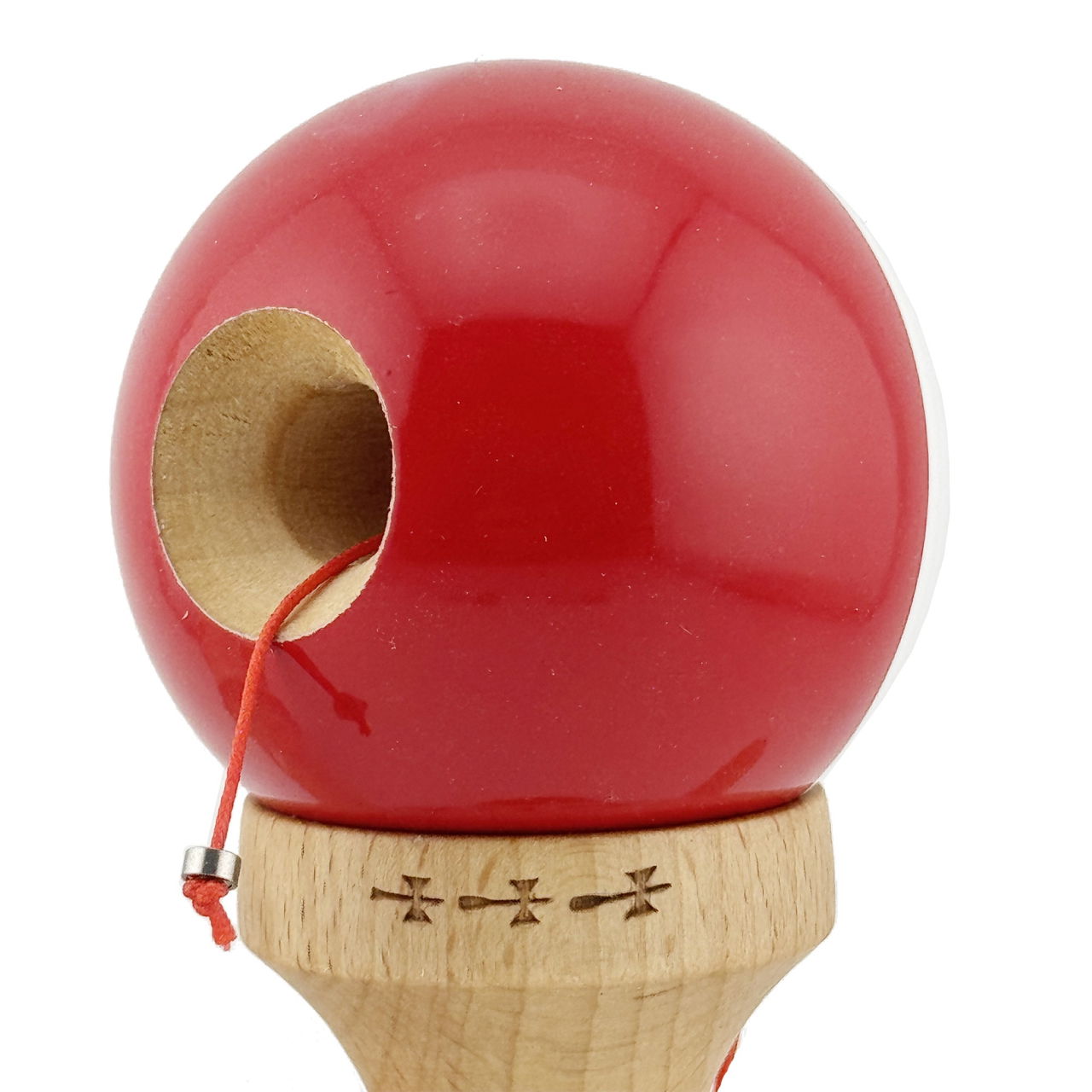 Kendama X Originala, Profesionala, Flippy, Big Cups V2, Super Sticky cu Cupe Mari, Rulment Metalic, din lemn 18 cm, Ata 55 cm, Alb/Rosu [6]