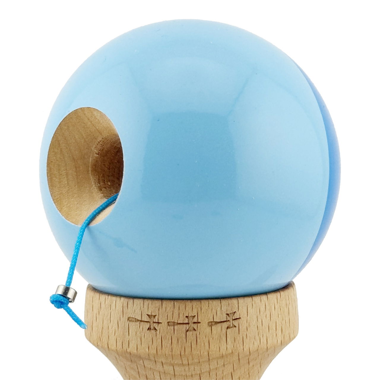 Kendama X Originala, Profesionala, Flippy, Big Cups V2, Super Sticky cu Cupe Mari, Rulment Metalic, din lemn 18 cm, Ata 55 cm, Albastru/Bleu [5]