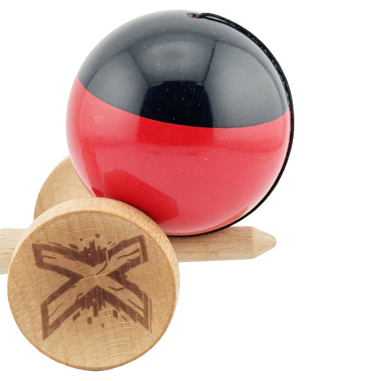 Kendama X Originala, Profesionala, Flippy, Big Cups V2, Super Sticky cu Cupe Mari, Rulment Metalic, din lemn 18 cm, Ata 55 cm, Negru/Rosu [8]