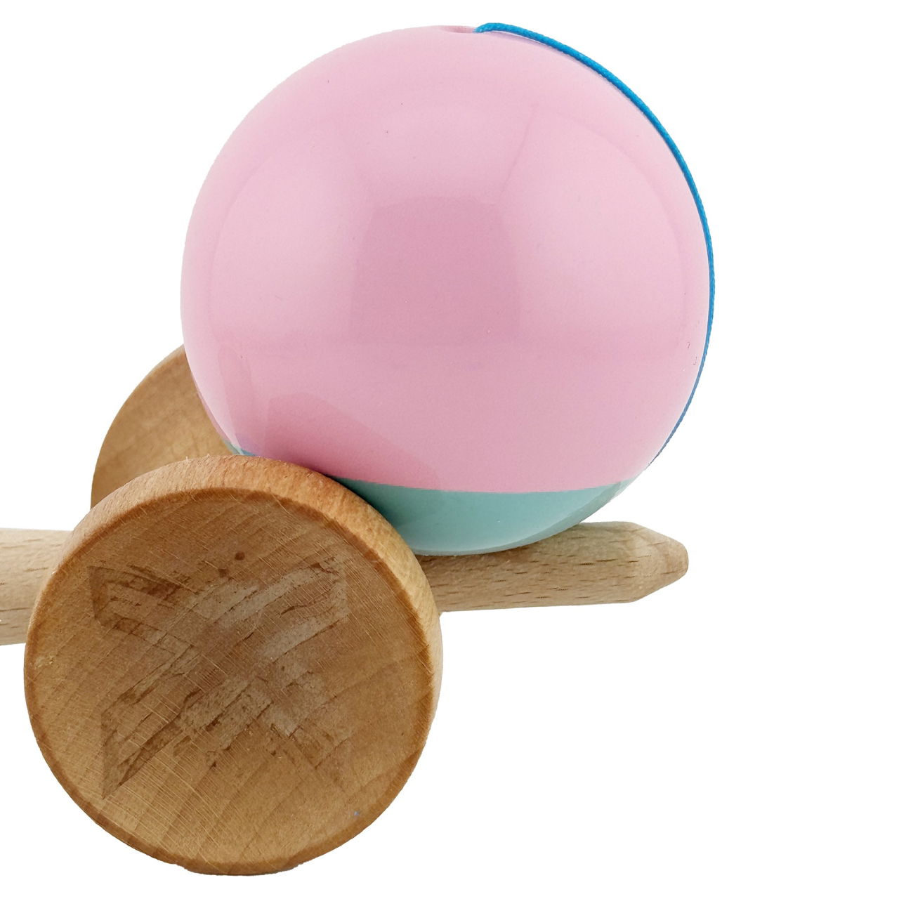 Kendama X Originala, Profesionala, Flippy, Big Cups V2, Super Sticky cu Cupe Mari, Rulment Metalic, din lemn 18 cm, Ata 55 cm, Roz/Verde [8]