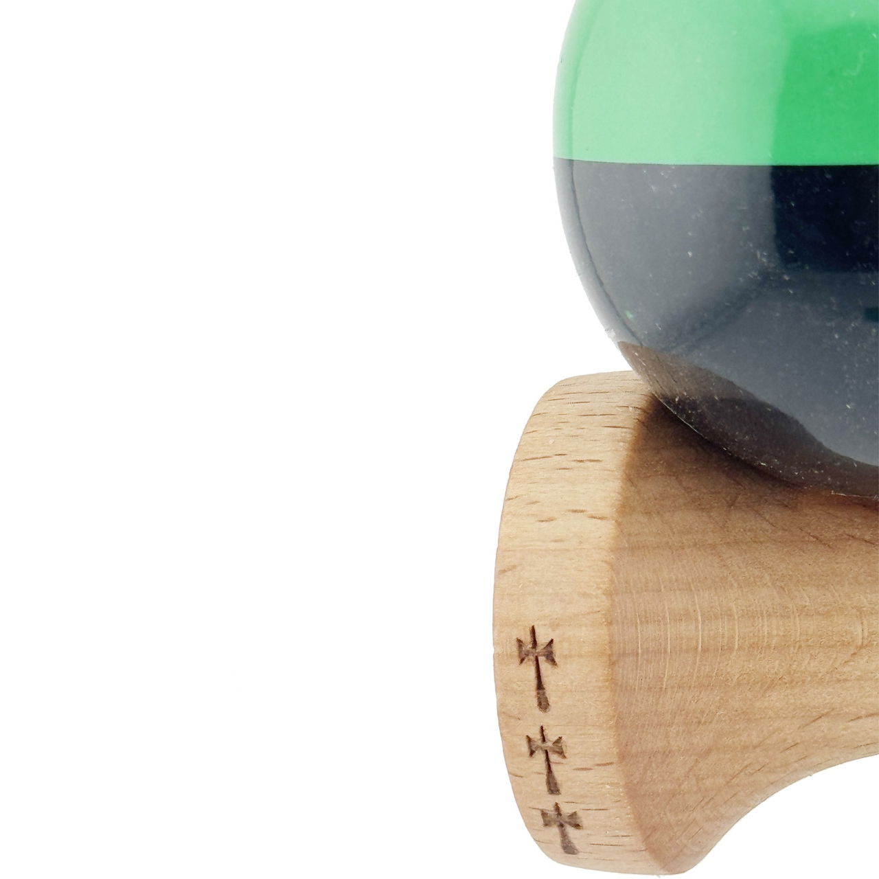 Kendama X Originala, Profesionala, Flippy, Big Cups V2, Super Sticky cu Cupe Mari, Rulment Metalic, din lemn 18 cm, Ata 55 cm, Verde/Negru [6]