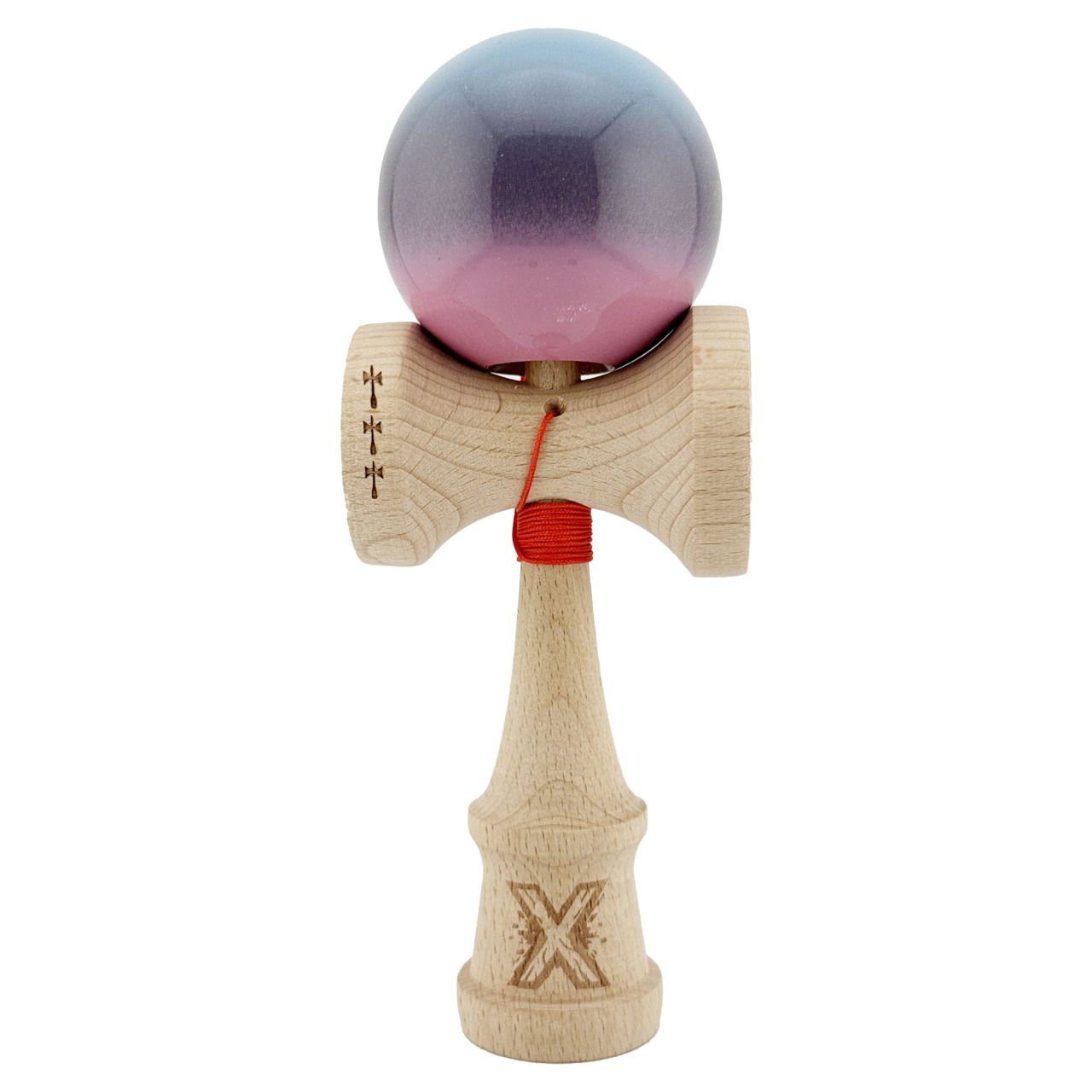 Kendama X Originala, Profesionala, Flippy, Big Cups V2, Super Sticky Cupe Mari, Rulment Metalic cu Ata 55 cm, Albastru Deschis/Mov/Roz [1]