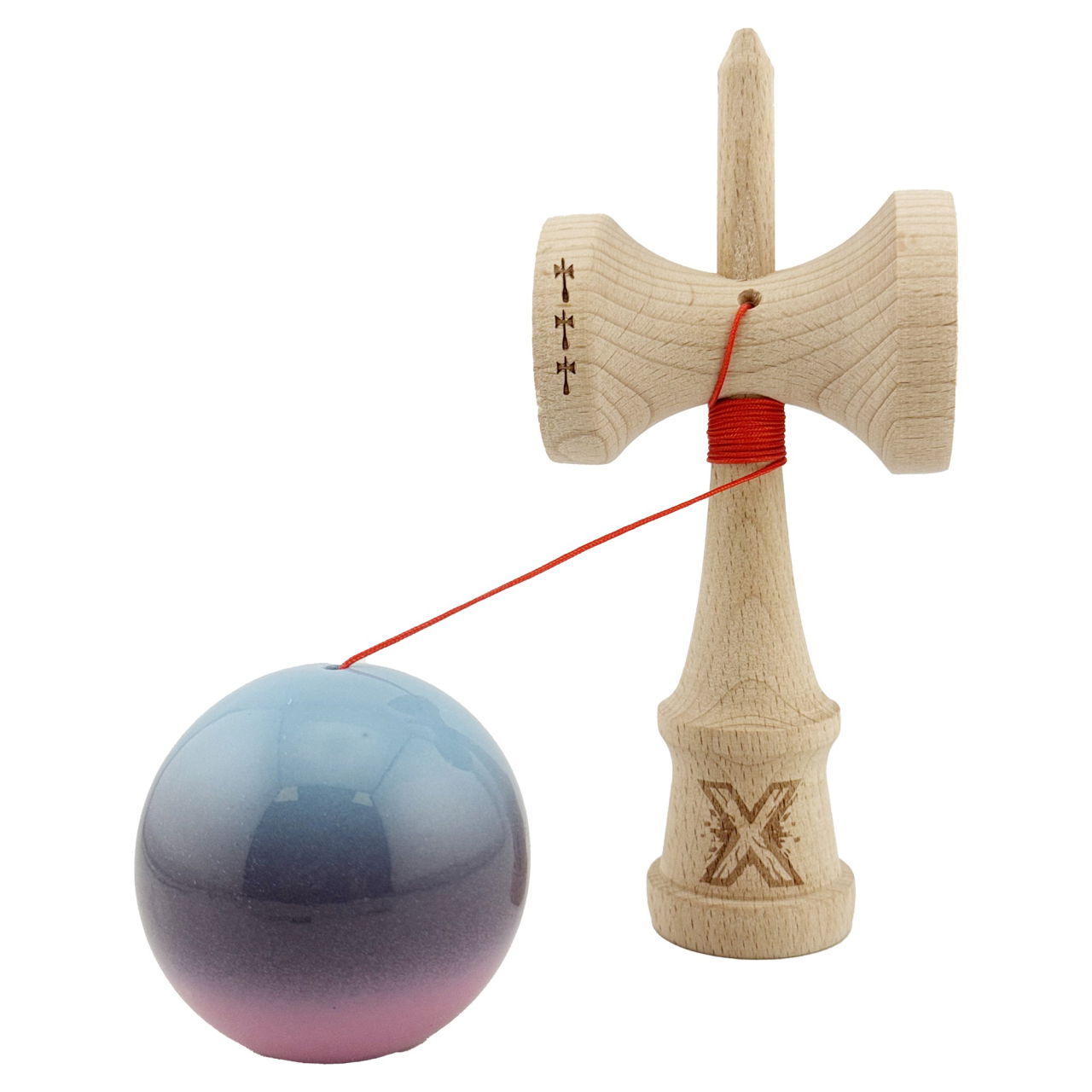 Kendama X Originala, Profesionala, Flippy, Big Cups V2, Super Sticky Cupe Mari, Rulment Metalic cu Ata 55 cm, Albastru Deschis/Mov/Roz [3]