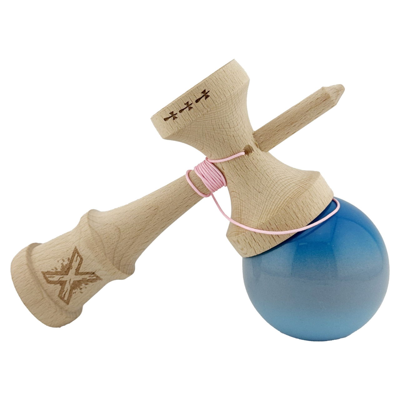 Kendama X Originala, Profesionala, Flippy, Big Cups V2, Super Sticky Cupe Mari, Rulment Metalic cu Ata 55 cm, Albastru/Gri/Bleu [4]