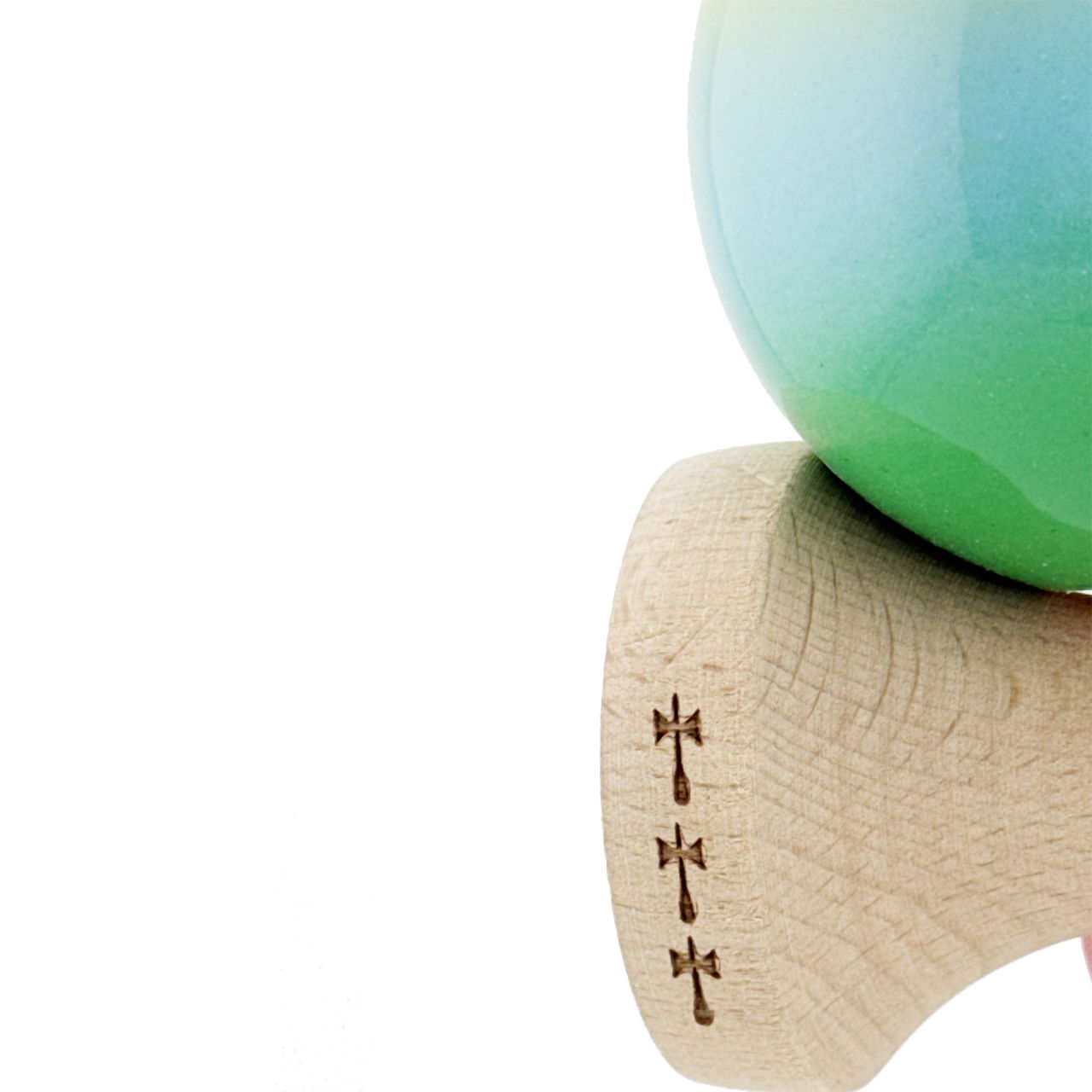 Kendama X Originala, Profesionala, Flippy, Big Cups V2, Super Sticky Cupe Mari, Rulment Metalic cu Ata 55 cm, Galben/Albastru deschis/Verde [6]
