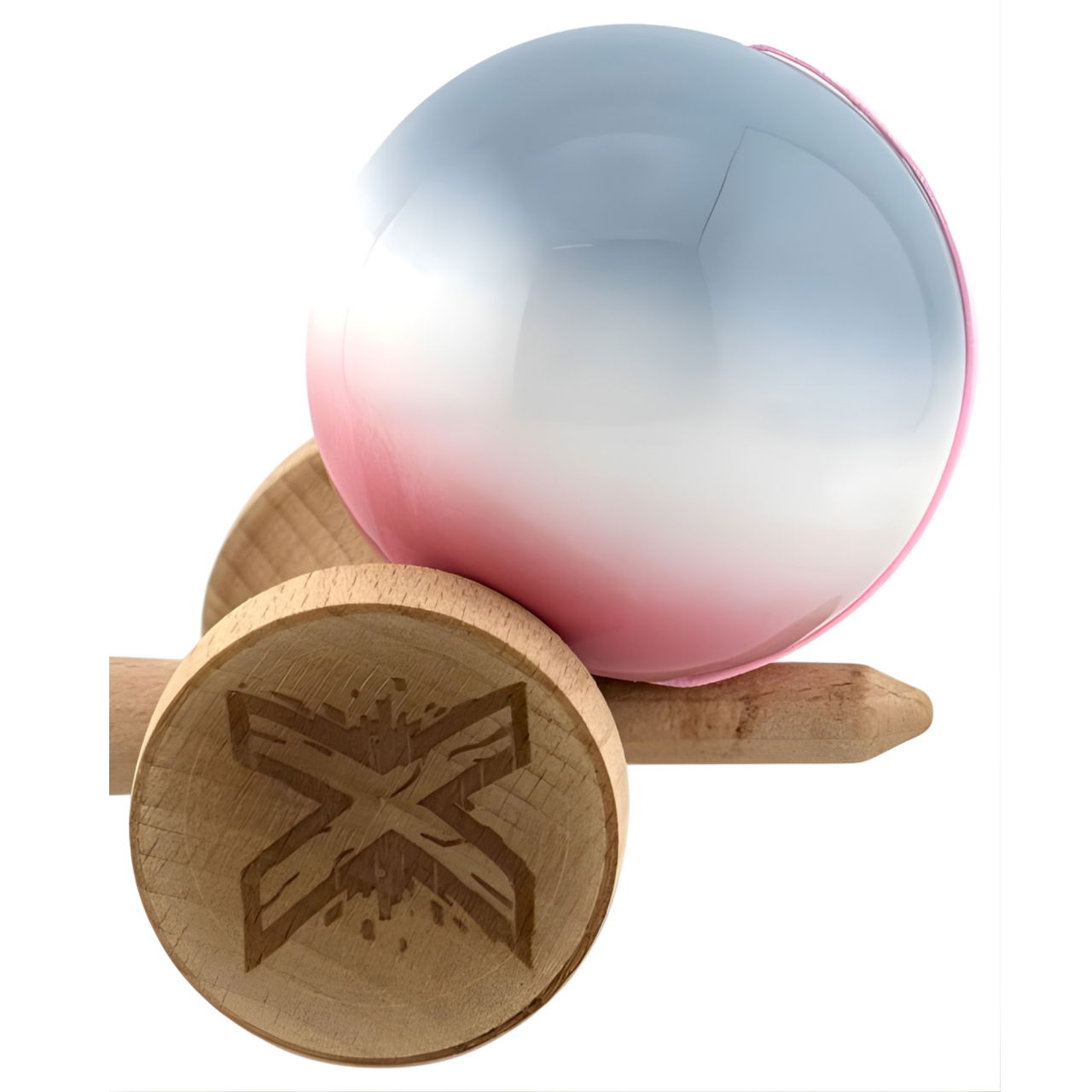 Kendama X Originala, Profesionala, Flippy, Big Cups V2, Super Sticky Cupe Mari, Rulment Metalic cu Ata 55 cm, Gradient Roz/Alb/Gri [5]
