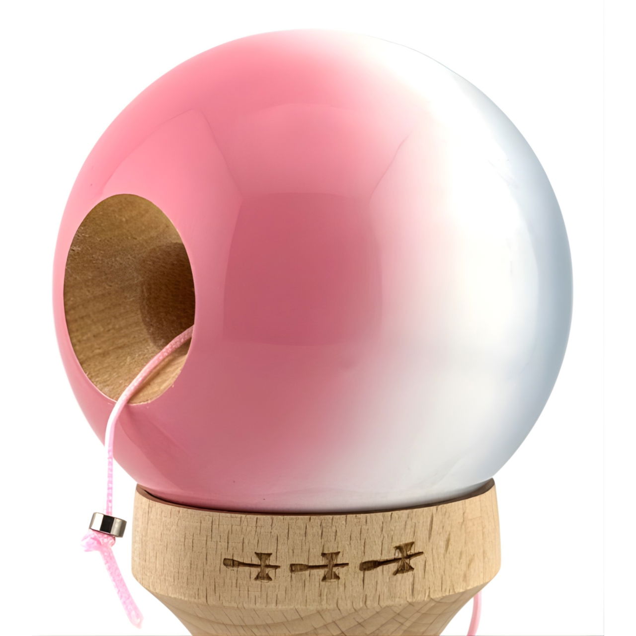 Kendama X Originala, Profesionala, Flippy, Big Cups V2, Super Sticky Cupe Mari, Rulment Metalic cu Ata 55 cm, Gradient Roz/Alb/Gri [7]