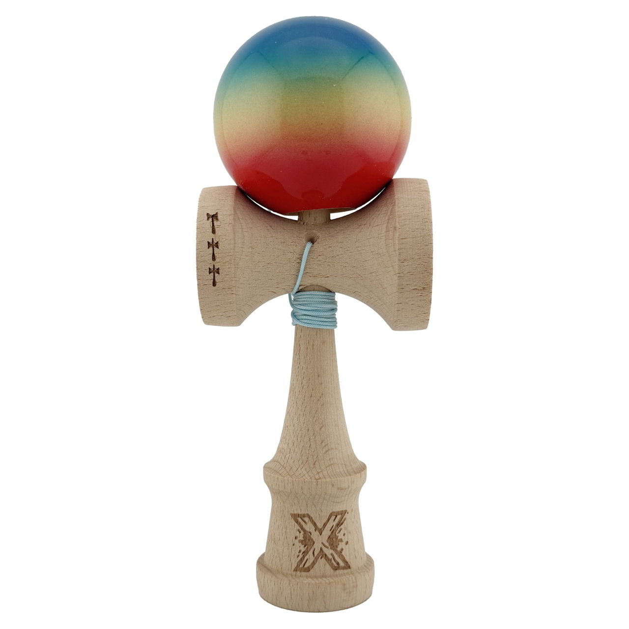 Kendama X Originala, Profesionala, Flippy, Big Cups V2, Super Sticky Cupe Mari, Rulment Metalic cu Ata 55 cm, Rosu/Galben/Albastru [1]