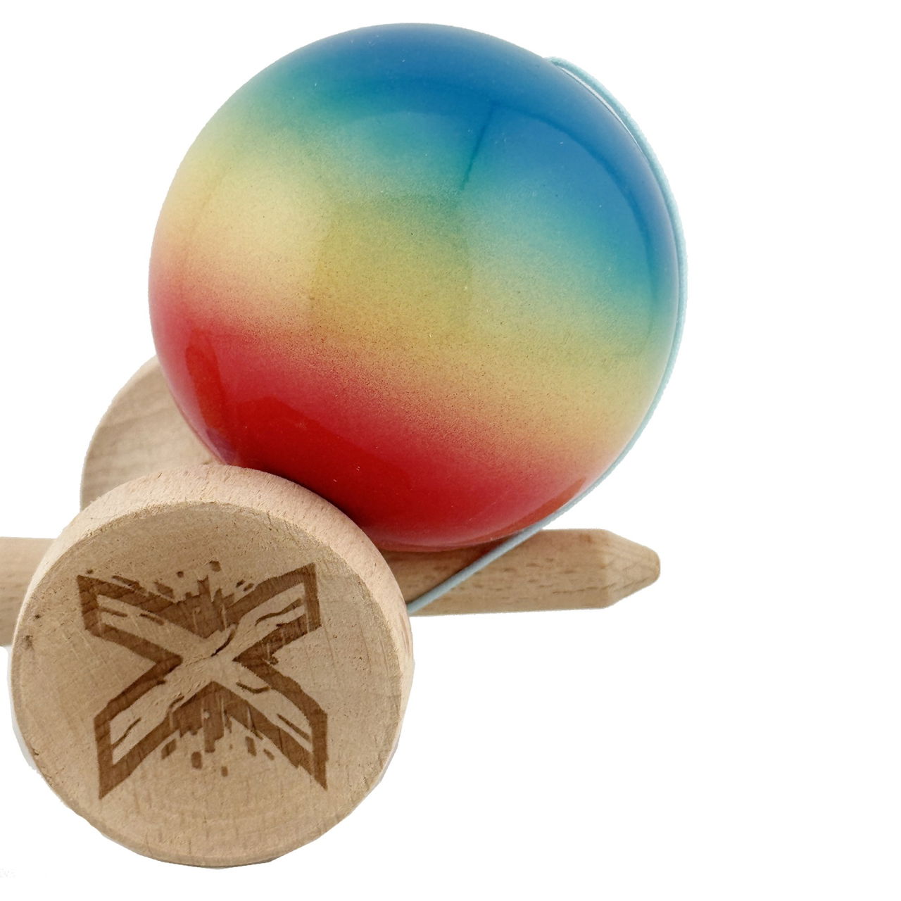Kendama X Originala, Profesionala, Flippy, Big Cups V2, Super Sticky Cupe Mari, Rulment Metalic cu Ata 55 cm, Rosu/Galben/Albastru [7]