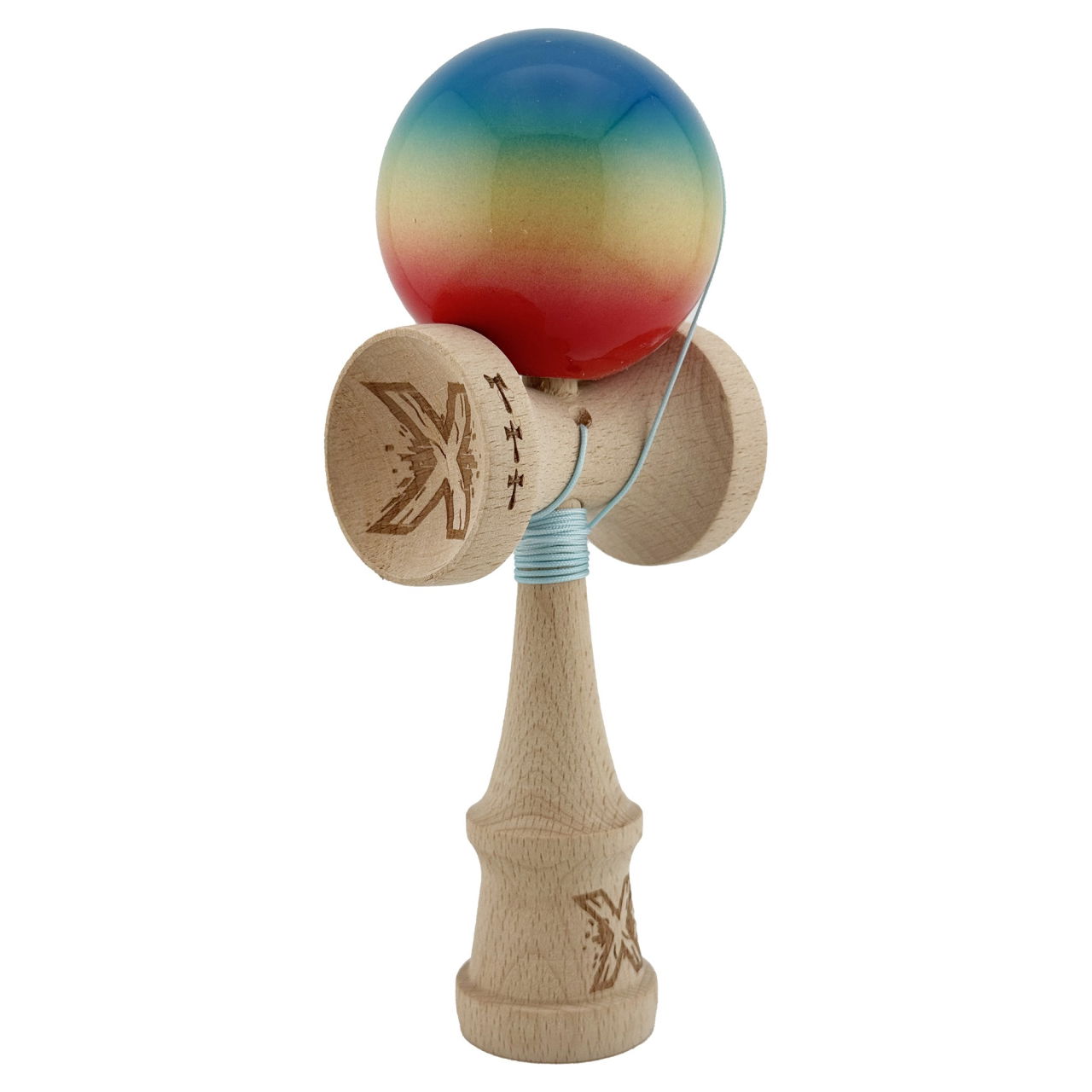Kendama X Originala, Profesionala, Flippy, Big Cups V2, Super Sticky Cupe Mari, Rulment Metalic cu Ata 55 cm, Rosu/Galben/Albastru [2]