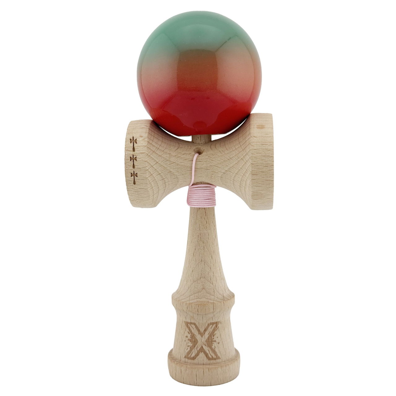 Kendama X Originala, Profesionala, Flippy, Big Cups V2, Super Sticky Cupe Mari, Rulment Metalic cu Ata 55 cm, Rosu/Verde [1]