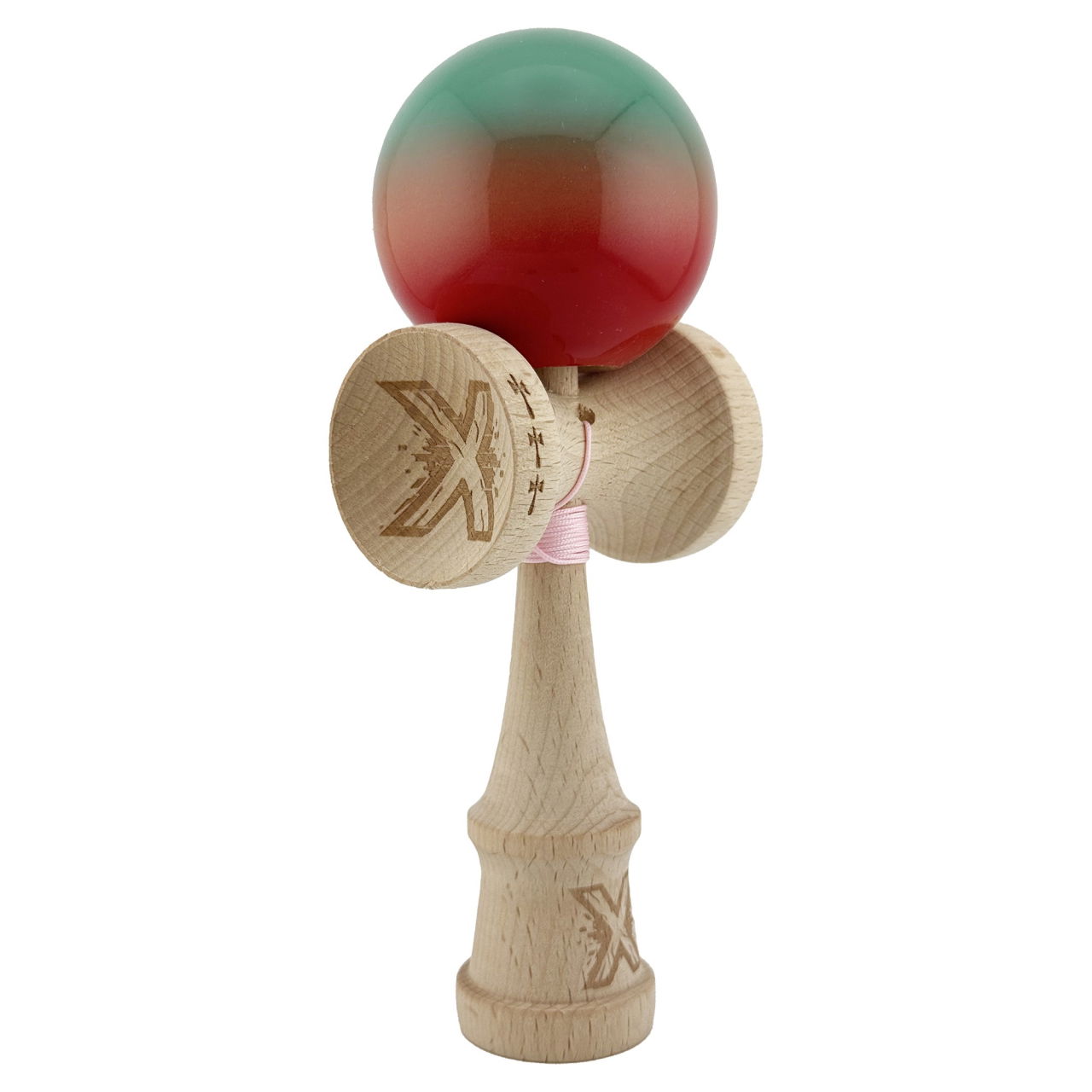 Kendama X Originala, Profesionala, Flippy, Big Cups V2, Super Sticky Cupe Mari, Rulment Metalic cu Ata 55 cm, Rosu/Verde [9]