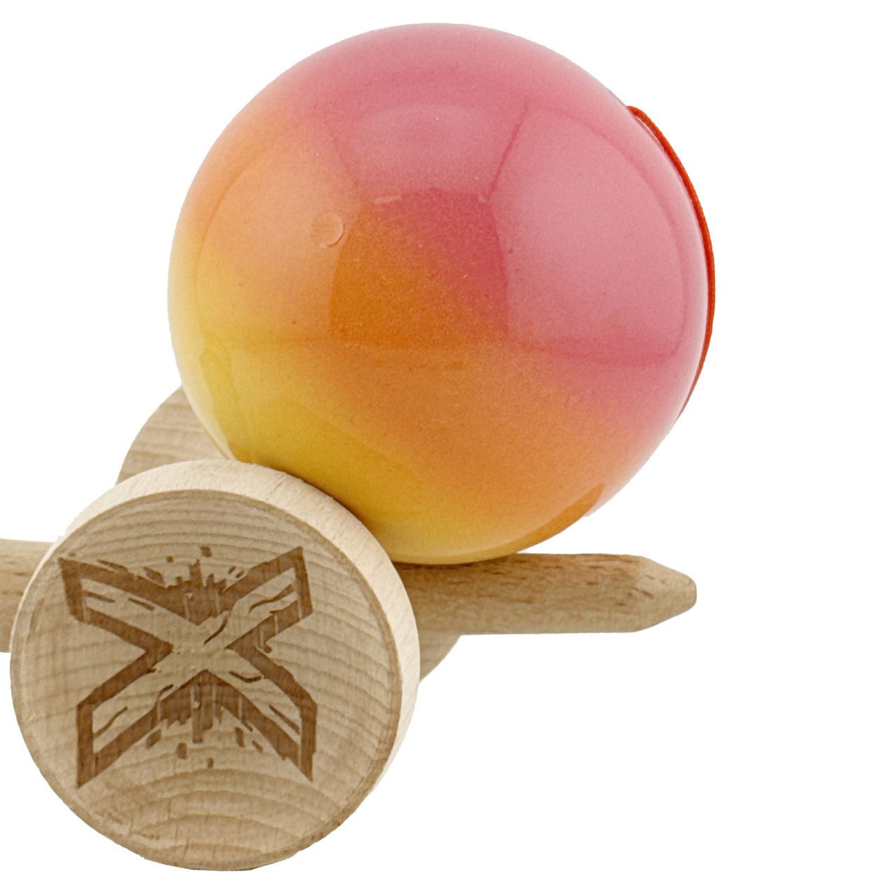 Kendama X Originala, Profesionala, Flippy, Big Cups V2, Super Sticky Cupe Mari, Rulment Metalic cu Ata 55 cm, Roz/Portocaliu/Galben [7]