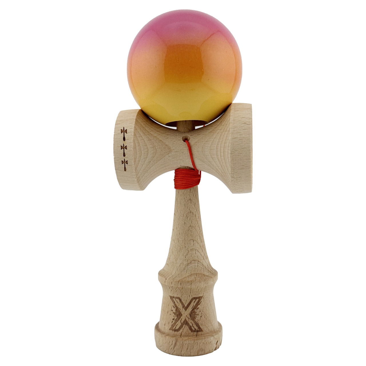 Kendama X Originala, Profesionala, Flippy, Big Cups V2, Super Sticky Cupe Mari, Rulment Metalic cu Ata 55 cm, Roz/Portocaliu/Galben [1]