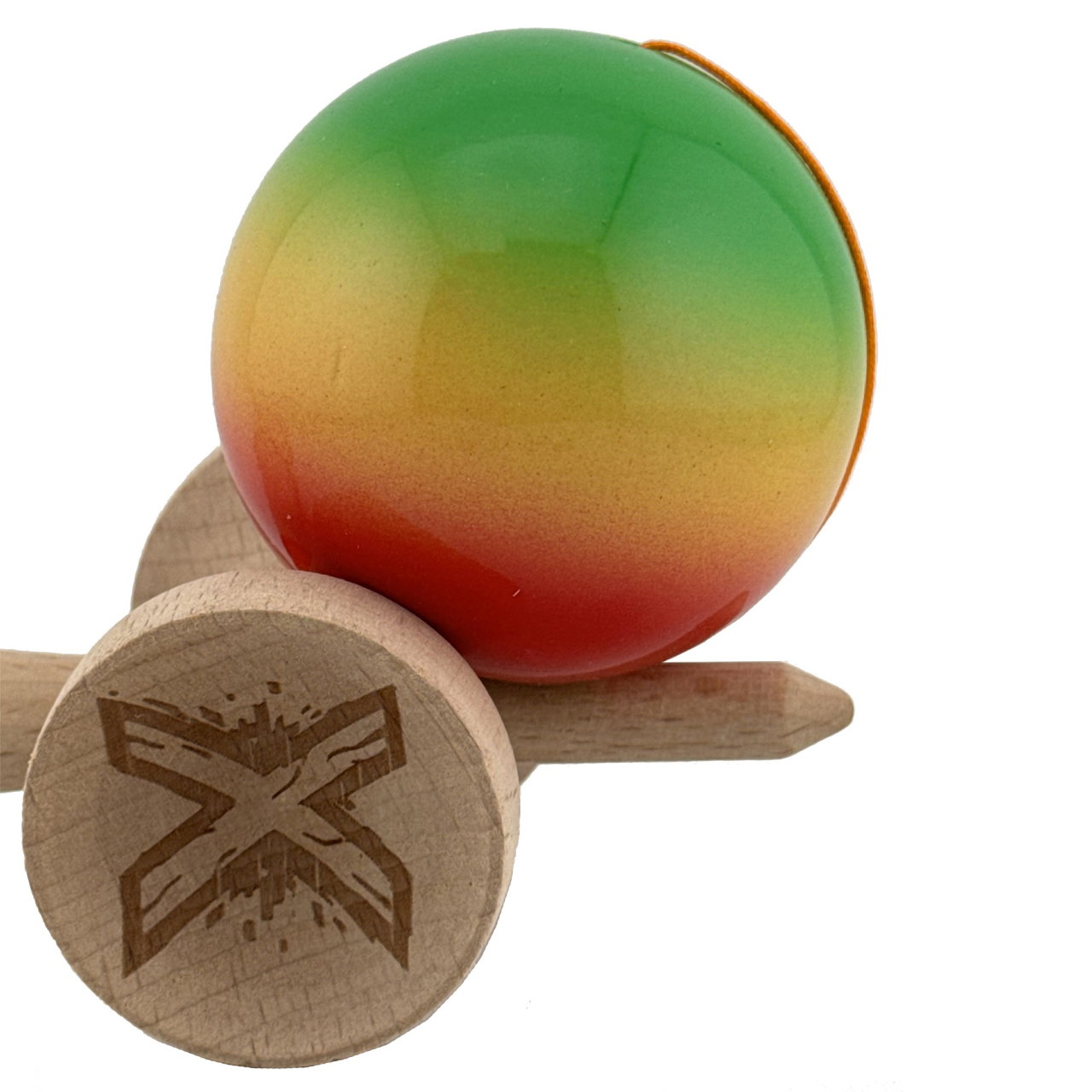 Kendama X Originala, Profesionala, Flippy, Big Cups V2, Super Sticky Cupe Mari, Rulment Metalic cu Ata 55 cm, Verde/Galben/Rosu [7]