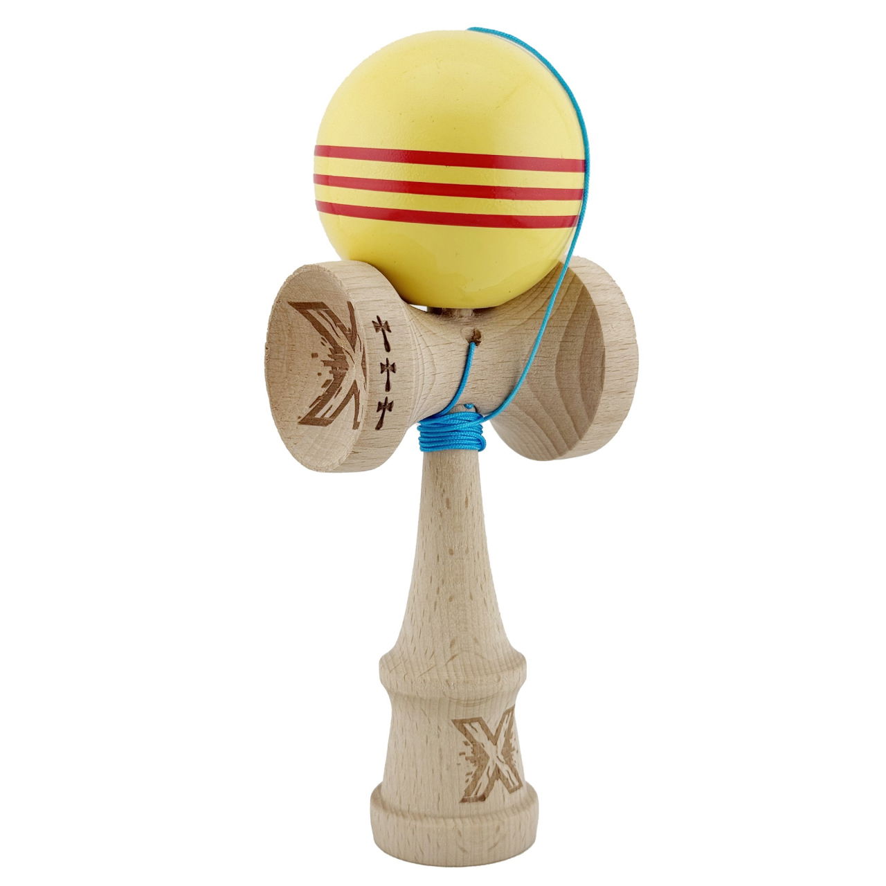 Kendama X Originala, Profesionala, Flippy, Big Cups V2, Super Sticky Legendary Cupe Mari, Rulment Metalic cu Ata 55 cm, Galben/Linii Rosii [2]