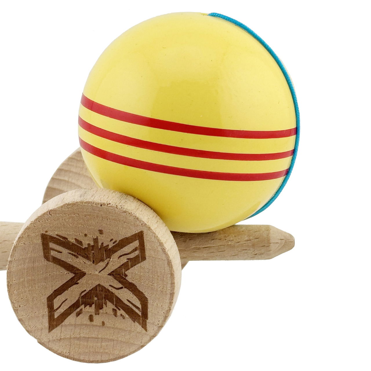 Kendama X Originala, Profesionala, Flippy, Big Cups V2, Super Sticky Legendary Cupe Mari, Rulment Metalic cu Ata 55 cm, Galben/Linii Rosii [7]